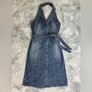 Vintage Y2K/90s Venezia Size 16 Denim Button Halter Dress